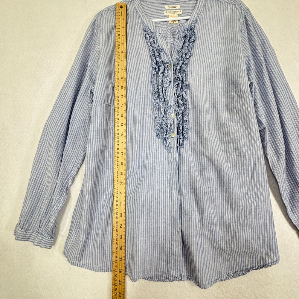 Ruff Hewn Woman Henley Blouse 1X Striped Ruffle Front Coastal Casual - Picture 6 of 9